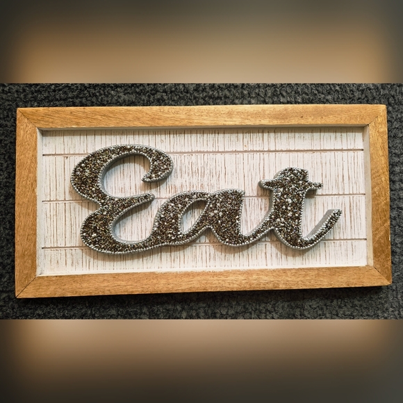 Other - Beaded And Glitter "Eat"Wall Decor Farmhouse Kitchen Sign Wood Frame Rustic Glam